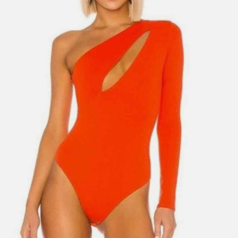 NBD Revolve Aaliyah Cut Out One Shoulder Bodysuit Red Orange S EUC